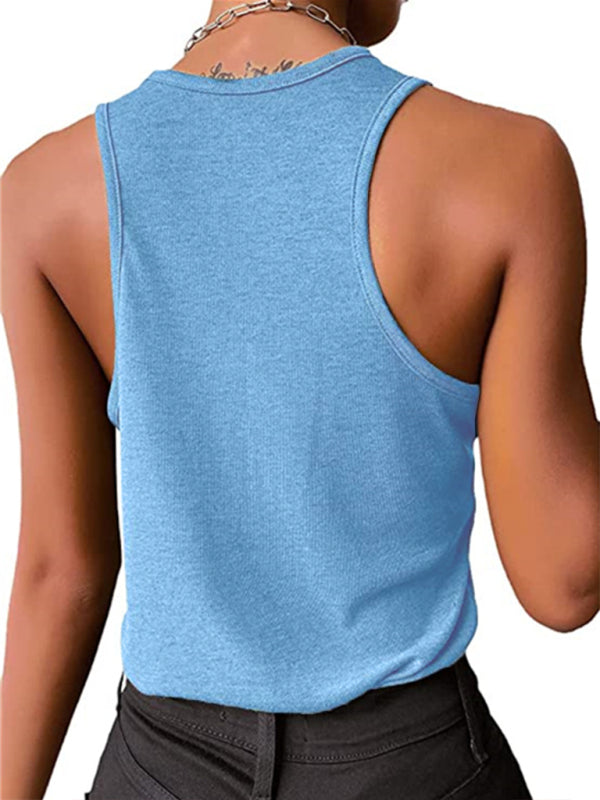 Blue Zone Planet |  Solid Color Snap Button Sleeveless Tank Top BLUE ZONE PLANET