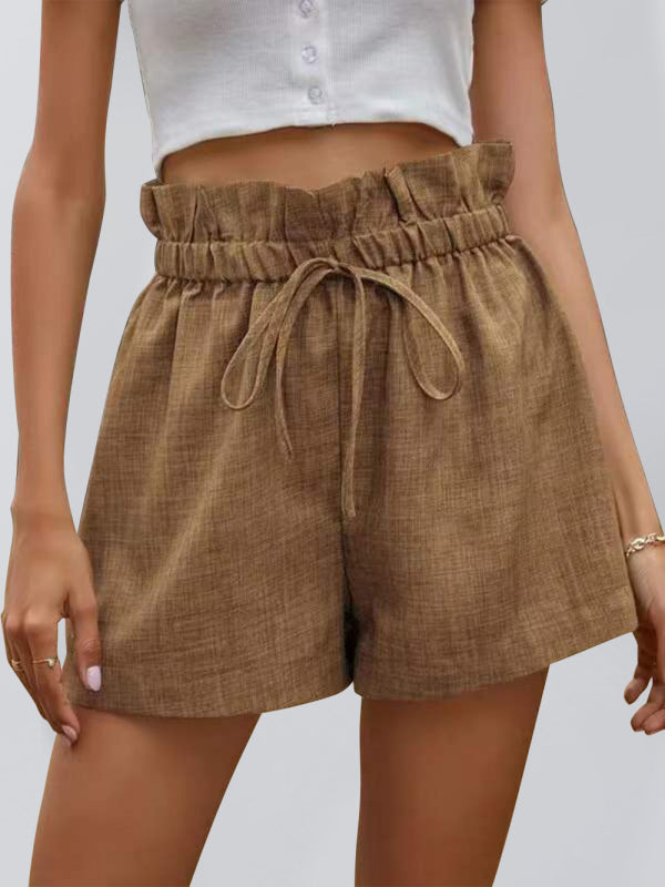 Women's Solid Color High Waist Lace Up Loose Wide Leg Shorts-TOPS / DRESSES-[Adult]-[Female]-Khaki-S-2022 Online Blue Zone Planet