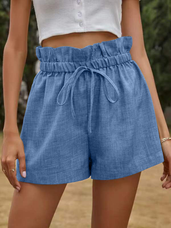 Women's Solid Color High Waist Lace Up Loose Wide Leg Shorts-TOPS / DRESSES-[Adult]-[Female]-Clear blue-S-2022 Online Blue Zone Planet