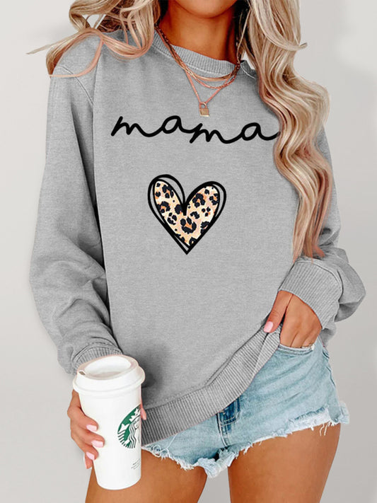 mama leopard print love print casual simple women's long-sleeved sweatshirt-[Adult]-[Female]-Grey-S-2022 Online Blue Zone Planet