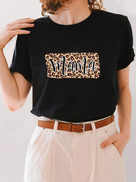 knitted round neck leopard print short-sleeved T-shirt-TOPS / DRESSES-[Adult]-[Female]-Black-S-2022 Online Blue Zone Planet
