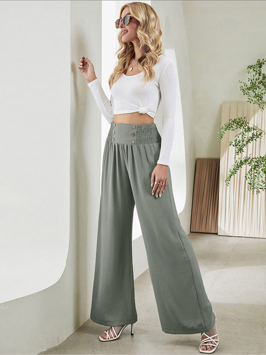 Blue Zone Planet | woven high waist wide leg pants-TOPS / DRESSES-[Adult]-[Female]-Green-S-2022 Online Blue Zone Planet