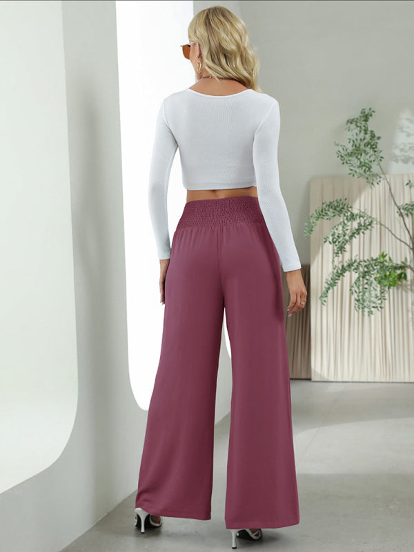 Blue Zone Planet | woven high waist wide leg pants-TOPS / DRESSES-[Adult]-[Female]-Lotus root Pink-S-2022 Online Blue Zone Planet