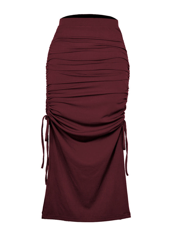 Anna's knitted slit slim fit hip maxi skirt-BOTTOM SIZES SMALL MEDIUM LARGE-[Adult]-[Female]-Wine Red-S-2022 Online Blue Zone Planet