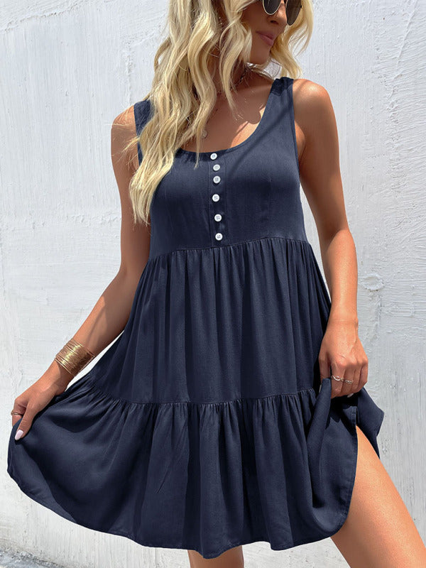 Blue Zone Planet | Woven Loose Sleeveless Dress-TOPS / DRESSES-[Adult]-[Female]-2022 Online Blue Zone Planet