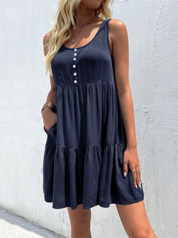 Blue Zone Planet | Woven Loose Sleeveless Dress-TOPS / DRESSES-[Adult]-[Female]-2022 Online Blue Zone Planet