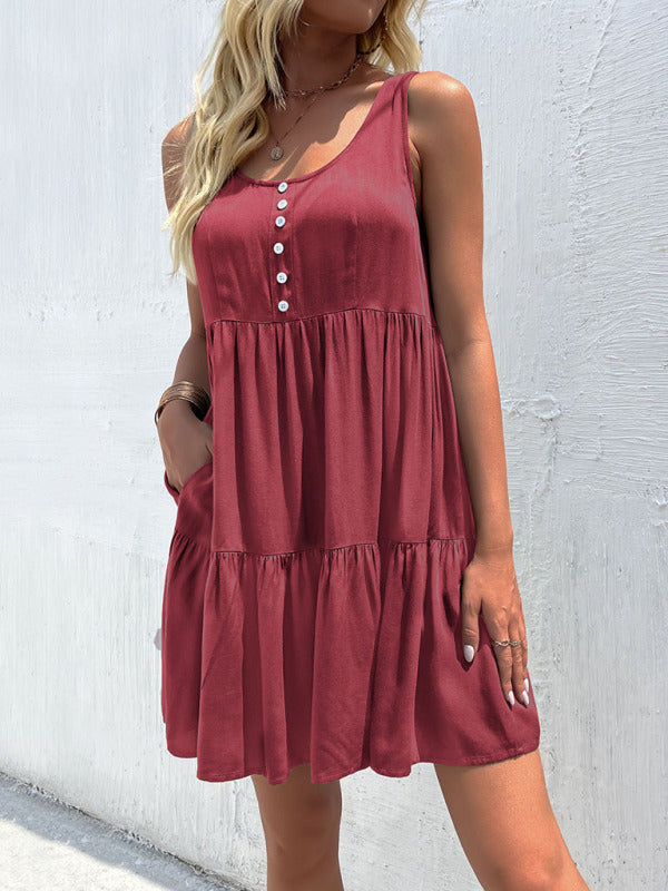 Woven Loose Sleeveless Casual Dress kakaclo