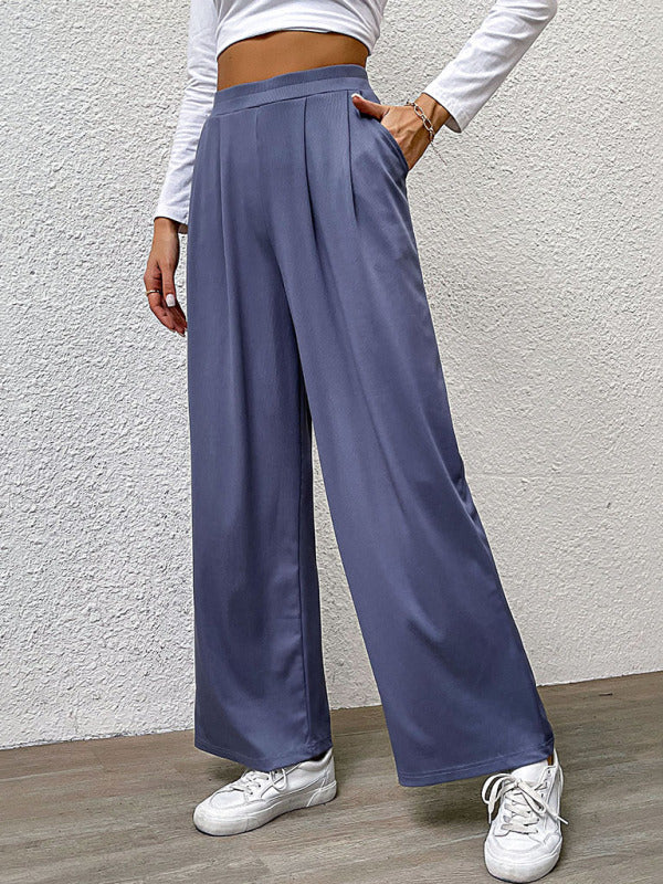 Wide Leg High Waist Pleated Pants Women-[Adult]-[Female]-2022 Online Blue Zone Planet