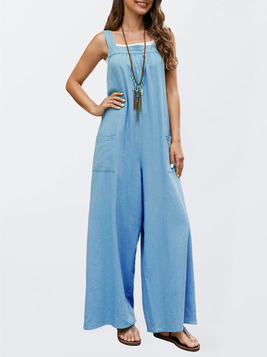 Blue Zone Planet |  Women's Woven Loose Patch Pockets Casual Long Overalls