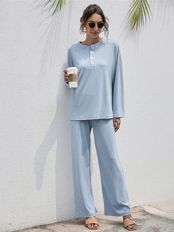 Blue Zone Planet |  knitted and comfortable long-sleeved trousers two-piece set BLUE ZONE PLANET