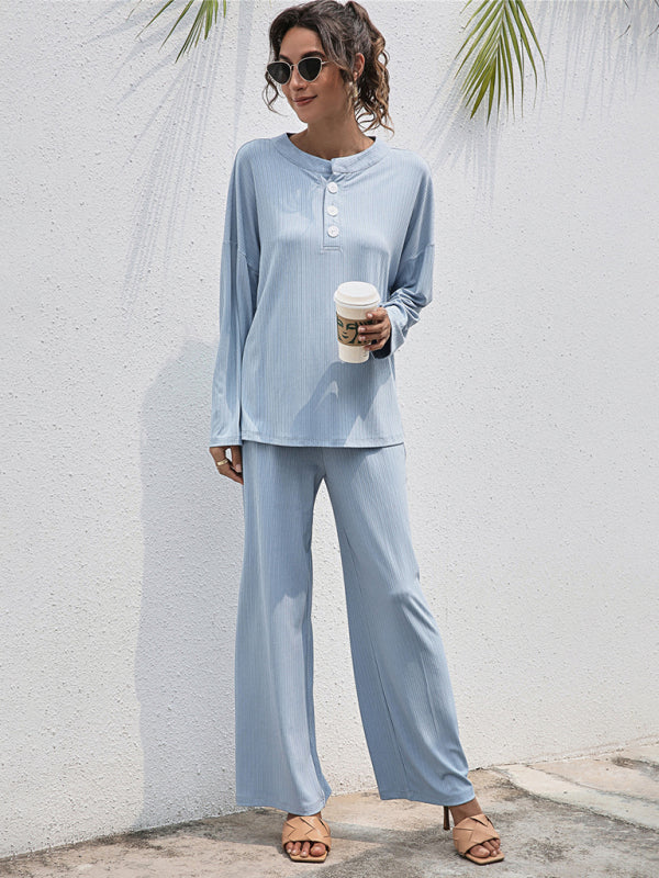 Blue Zone Planet |  knitted and comfortable long-sleeved trousers two-piece set BLUE ZONE PLANET