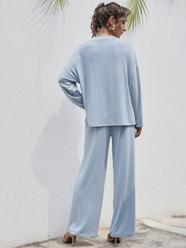 Blue Zone Planet |  knitted and comfortable long-sleeved trousers two-piece set BLUE ZONE PLANET