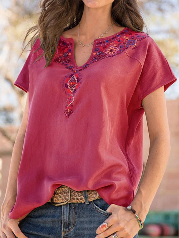 Blue Zone Planet | Woven Western Ethnic Style Loose Short Sleeve Top BLUE ZONE PLANET