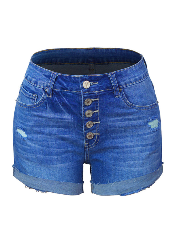 Blue Zone Planet |  Stretch Ripped Denim Shorts BLUE ZONE PLANET