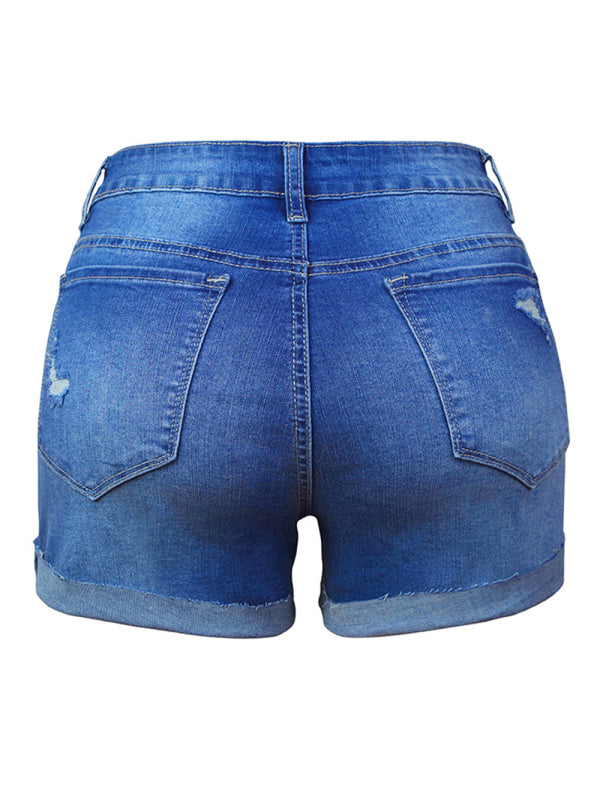 Blue Zone Planet |  Stretch Ripped Denim Shorts BLUE ZONE PLANET