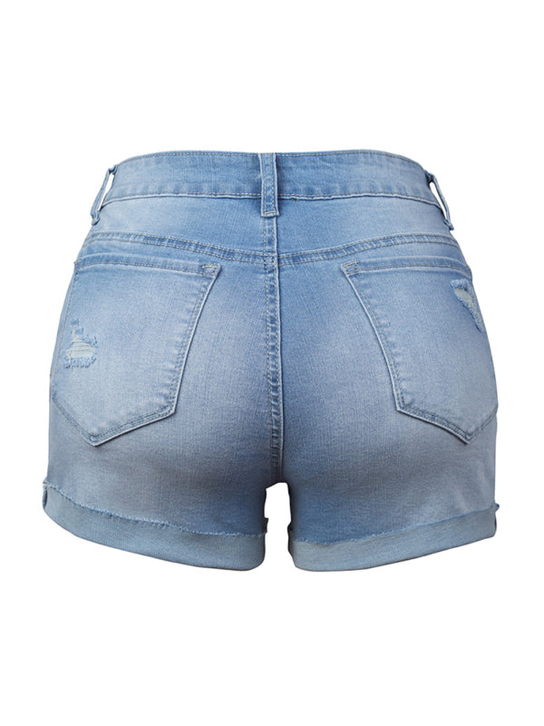 Blue Zone Planet |  Stretch Ripped Denim Shorts BLUE ZONE PLANET