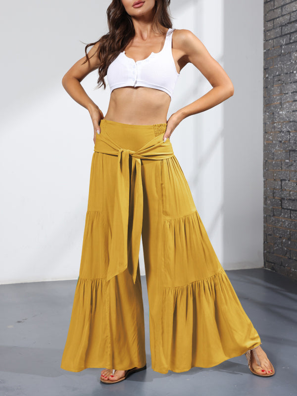 Blue Zone Planet | woven strap elastic waist this kind of wide-leg A-type trousers BLUE ZONE PLANET