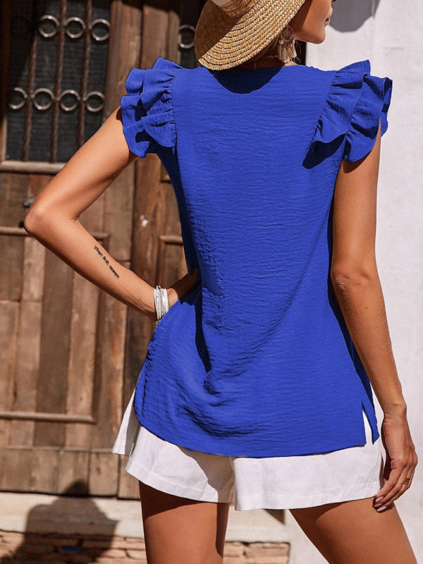 Blue Zone Planet |  Women's Casual V Neck Ruffle Tank Top Summer Sleeveless Shirt BLUE ZONE PLANET