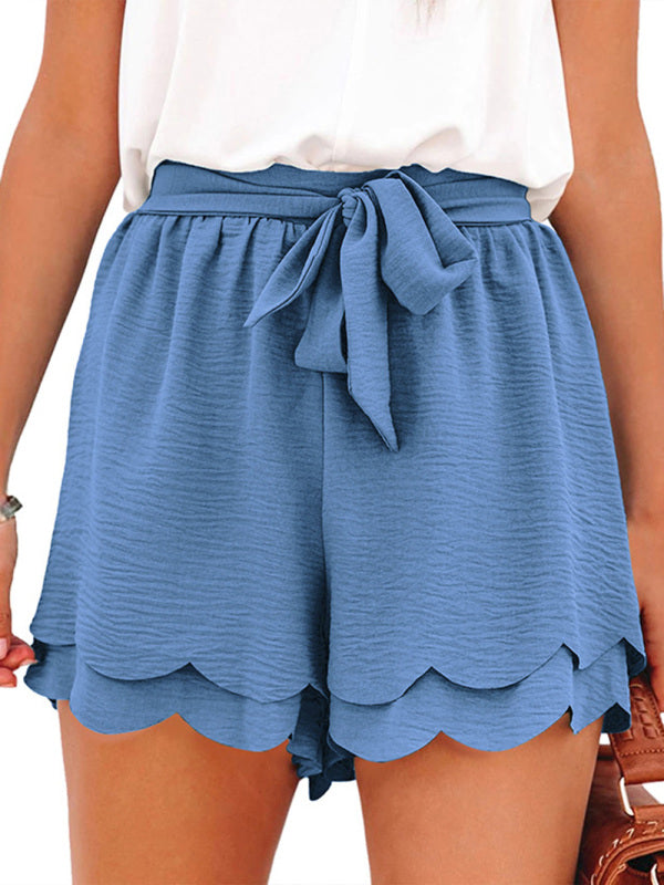 Women's Layered Petal Butterfly End Waist Lounge Short with Belt-[Adult]-[Female]-Blue-S-2022 Online Blue Zone Planet