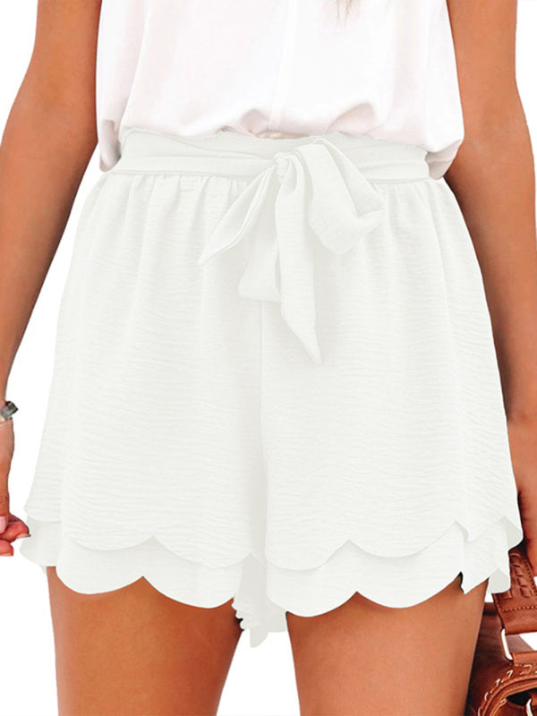 Women's Layered Petal Butterfly End Waist Lounge Short with Belt-[Adult]-[Female]-White-S-2022 Online Blue Zone Planet