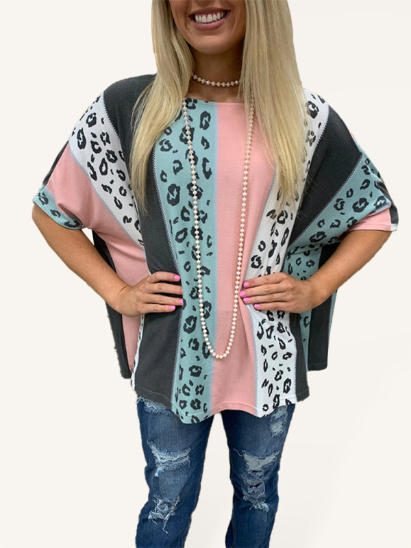 Printed half-sleeve loose casual pullover top-[Adult]-[Female]-Pink-S-2022 Online Blue Zone Planet