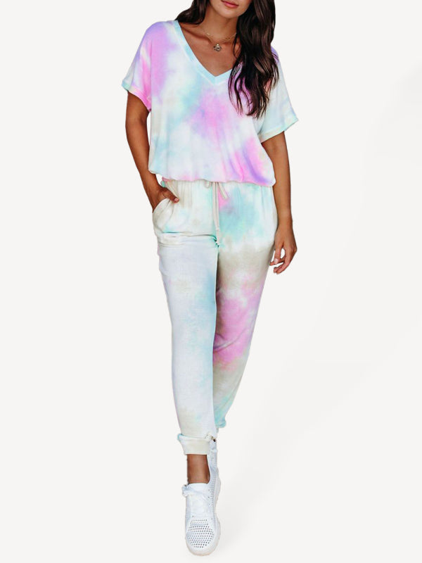 Blue Zone Planet |  Women's colorful tie-dye short-sleeved T-shirt + trousers two-piece suit kakaclo