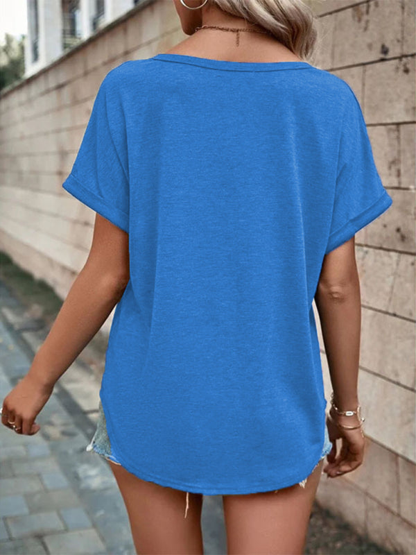 Blue Zone Planet | Knitted V-Neck Button Short Sleeve Top BLUE ZONE PLANET