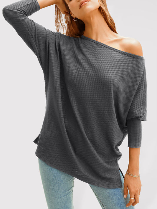 Blue Zone Planet |  Waffle Solid Long Sleeve Knit Top BLUE ZONE PLANET