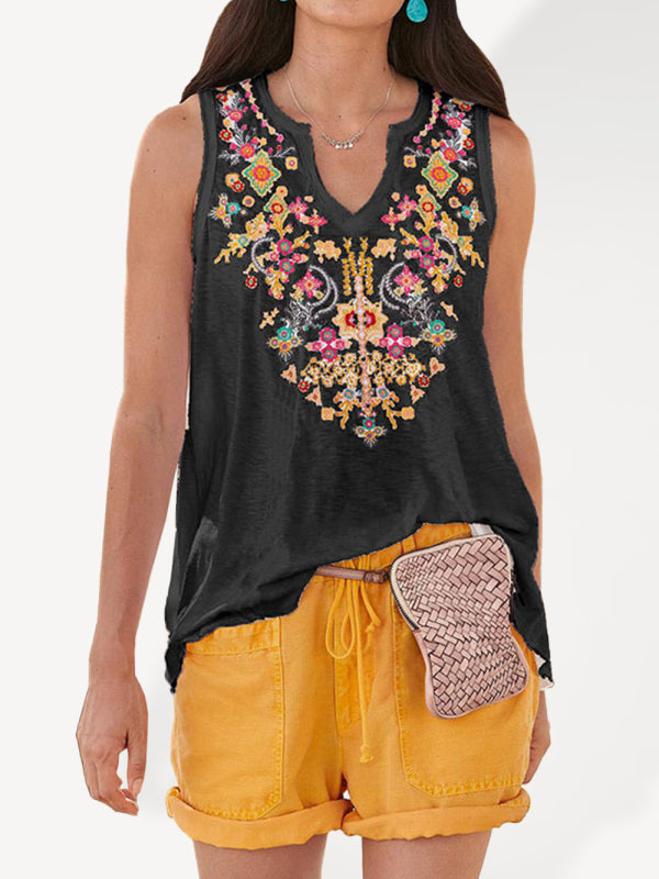 Blue Zone Planet |  Linda's Ethnic Style Embroidery Top T-shirt Vest BLUE ZONE PLANET