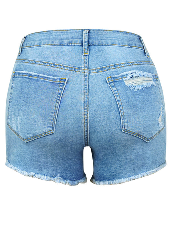 Blue Zone Planet |  Summer Ladies High Stretch Skinny Mid Waist Shorts Ripped Jeanst pants BLUE ZONE PLANET