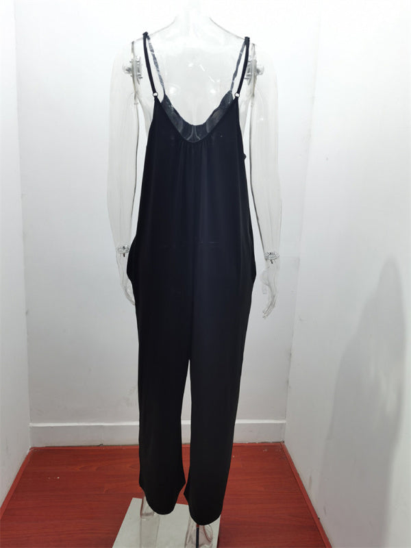 Trousers solid color side pocket loose spaghetti strap jumpsuit BLUE ZONE PLANET