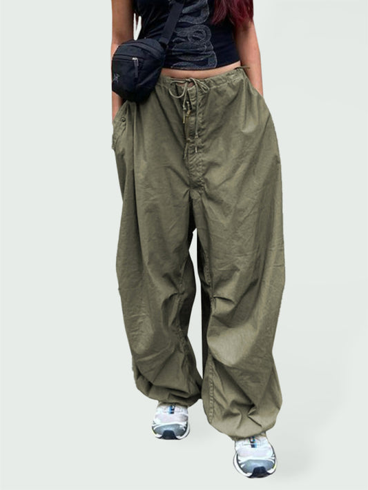 Blue Zone Planet | Woven Pants Loose Retro Drawstring Overalls-TOPS / DRESSES-[Adult]-[Female]-Green-S-2022 Online Blue Zone Planet