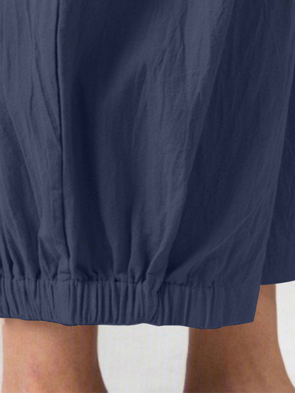 Loose Harem Pants High Waist Cotton Linen Cropped Pants Wide Leg Women's Pants-[Adult]-[Female]-2022 Online Blue Zone Planet