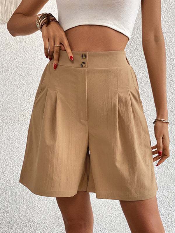 Blue Zone Planet | Loose Pants Ladies High Waist Wide Leg Shorts-TOPS / DRESSES-[Adult]-[Female]-Khaki-S-2022 Online Blue Zone Planet