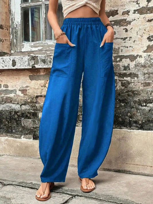 Blue Zone Planet |  Pants Solid Color Pocket Pants Elastic Pants Trousers BLUE ZONE PLANET
