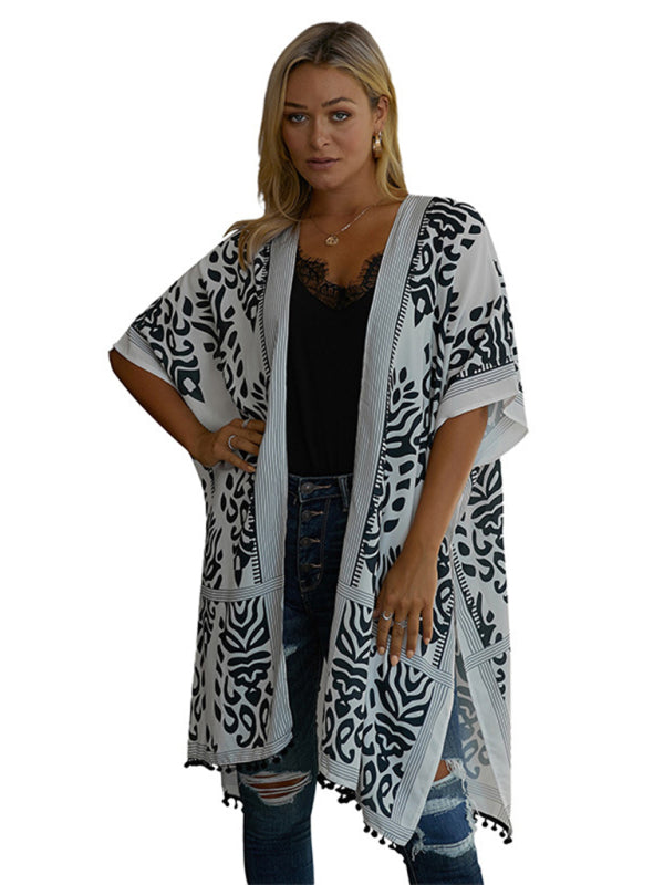 Blue Zone Planet | Women's Sexy Boho Print Vacation Beach Cover Up-[Adult]-[Female]-Black-F-2022 Online Blue Zone Planet