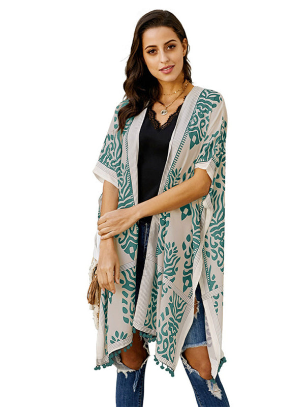 Blue Zone Planet | Women's Sexy Boho Print Vacation Beach Cover Up-[Adult]-[Female]-Green-F-2022 Online Blue Zone Planet