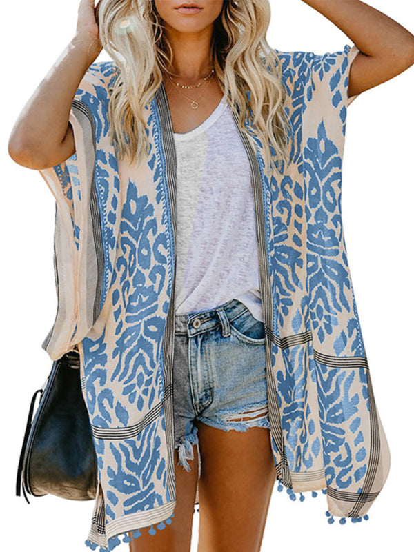 Blue Zone Planet | Women's Sexy Boho Print Vacation Beach Cover Up-[Adult]-[Female]-Clear blue-F-2022 Online Blue Zone Planet