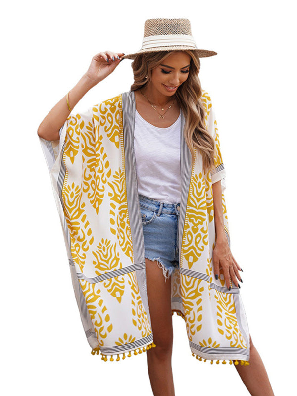 Blue Zone Planet | Women's Sexy Boho Print Vacation Beach Cover Up-[Adult]-[Female]-Yellow-F-2022 Online Blue Zone Planet