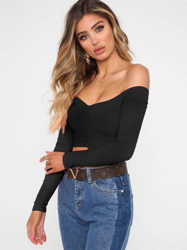 Blue Zone Planet | navel cropped cropped slim-fit off-shoulder long-sleeved top BLUE ZONE PLANET