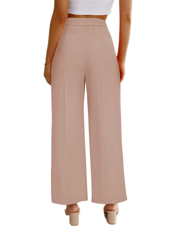 Casual Wide Leg Dress Pants High Waist Button Down Trousers With Pockets-BOTTOMS SIZES SMALL MEDIUM LARGE-[Adult]-[Female]-2022 Online Blue Zone Planet