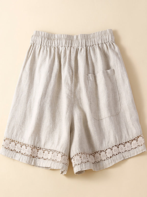 woven cotton linen hollow lace loose shorts-[Adult]-[Female]-2022 Online Blue Zone Planet