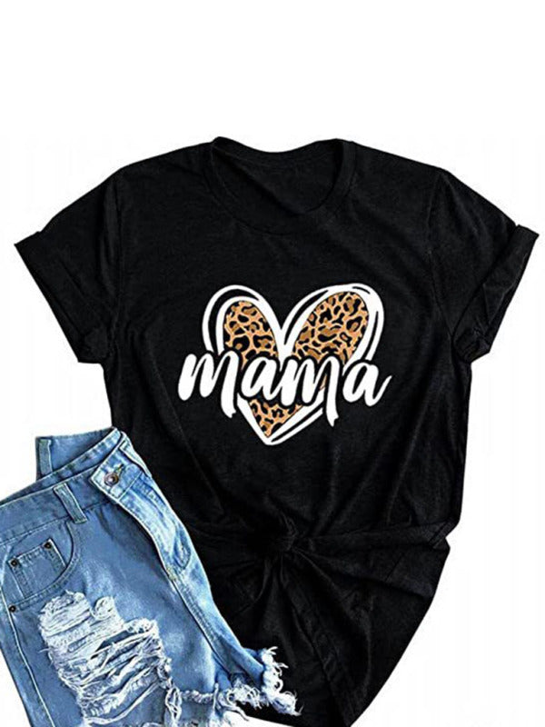 Blue Zone Planet |  Leopard Print Heart MAMA Mother's Day T-Shirt BLUE ZONE PLANET