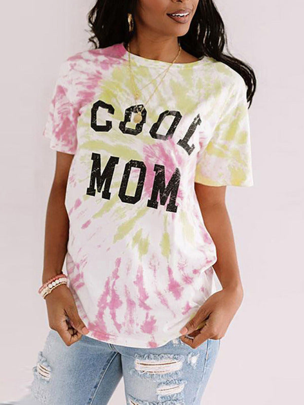 Mother's Day Letter Print Tie Dye Short Sleeve T-Shirt BLUE ZONE PLANET