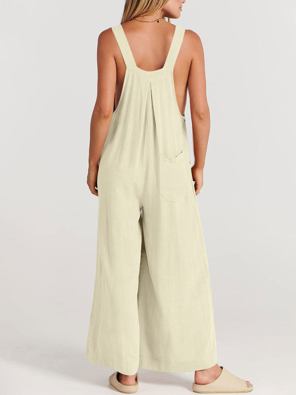 Blue Zone Planet | cotton and linen loose all-match one-piece wide-leg overalls trousers BLUE ZONE PLANET