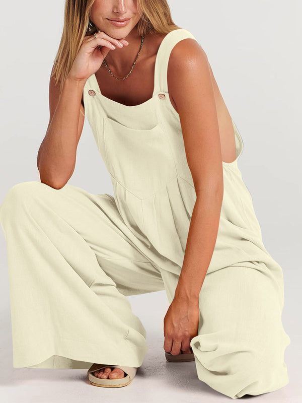 Blue Zone Planet | cotton and linen loose all-match one-piece wide-leg overalls trousers BLUE ZONE PLANET