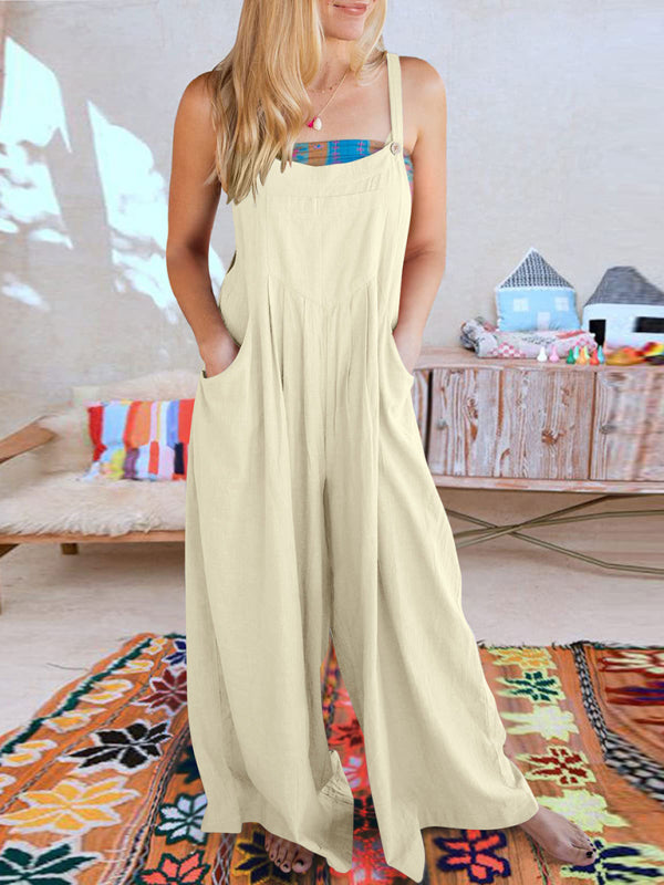 Blue Zone Planet | cotton and linen loose all-match one-piece wide-leg overalls trousers BLUE ZONE PLANET