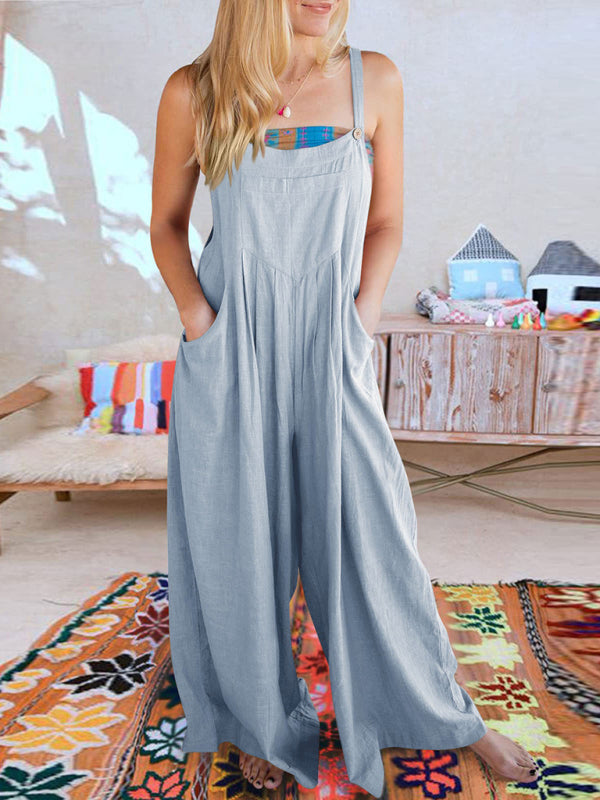 Blue Zone Planet | cotton and linen loose all-match one-piece wide-leg overalls trousers BLUE ZONE PLANET