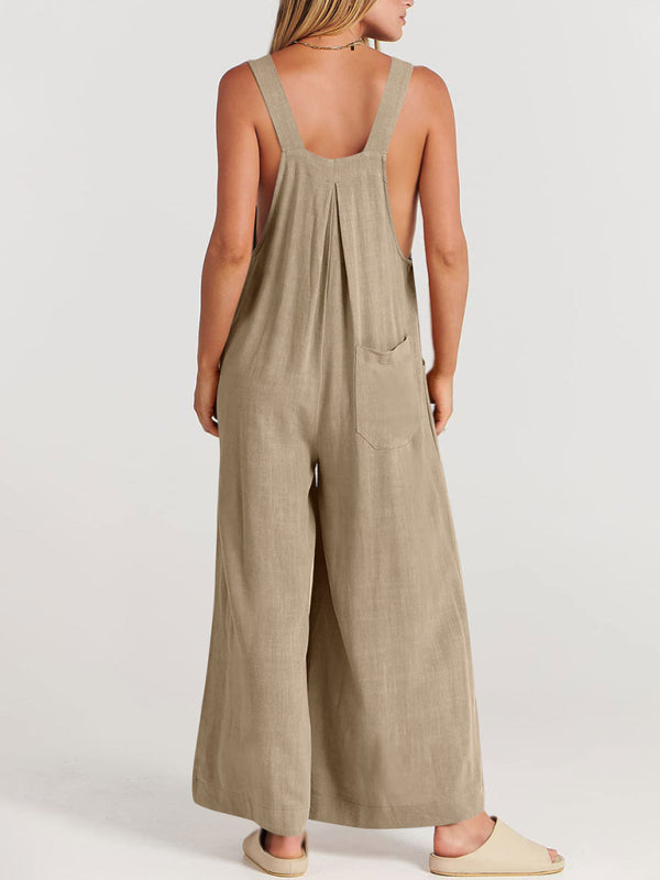 Blue Zone Planet | cotton and linen loose all-match one-piece wide-leg overalls trousers BLUE ZONE PLANET