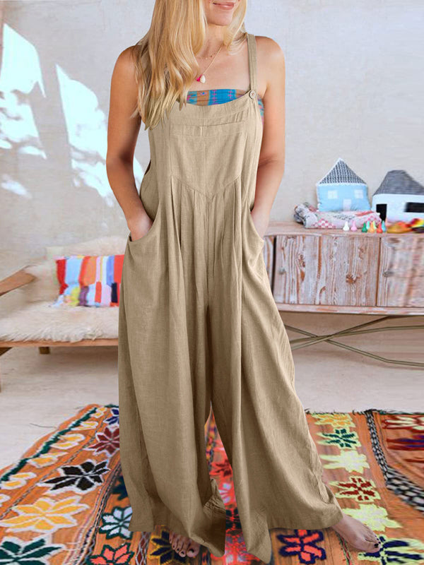 Blue Zone Planet | cotton and linen loose all-match one-piece wide-leg overalls trousers BLUE ZONE PLANET